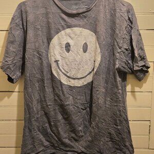 Lotus Fashion T-Shirt Mens XL Acid Wash Gray Smiley Face Distressed Graphic Tee